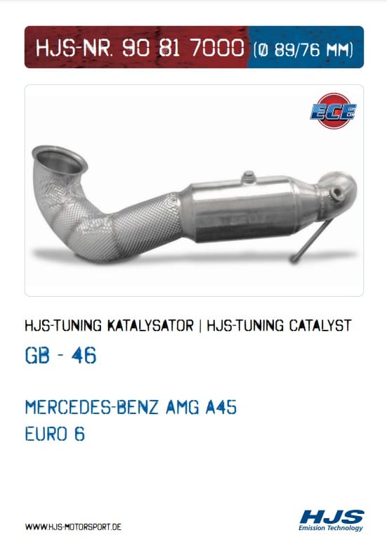 Downpipe Catalyseur sport HJS 300 cellules pour Mercedes A45 W176, CLA45 C117, GLA45 AMG X156 , Homologue CE,référence 90817000 — image 2
