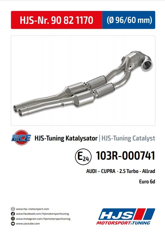 Downpipe Catalyseur sport HJS pour Audi RS3 8V/8Y, RSQ3, TTRS 8S, Formentor VZ5 2.5 TFSI avec OPF -Homologue CE-référence 90821170 — image 2