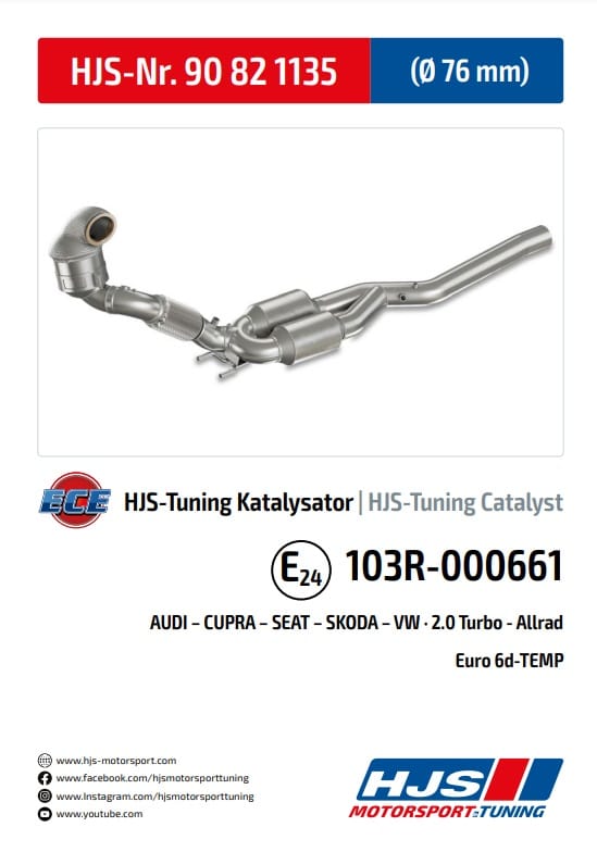 Downpipe Catalyseur sport HJS pour Audi TTS III / Cupra Ateca / VW Golf VII R (2.0 – Euro 6d – OPF)-Voir liste compatibilités-Homologue CE-90821135 — image 2
