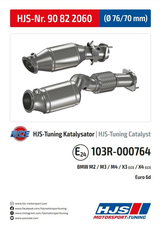 Downpipe Catalyseurs sport HJS pour BMW série G M2 ,M3, M4 avec OPF, 3.0 – EURO 6d 2x 200 Cellules avec homologation CE, référence 90822060 — image 2