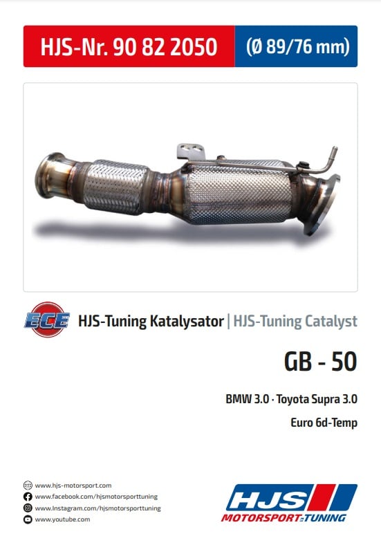 Downpipe Catalyseur sport HJS pour BMW M340i, 540i, 640i, 740i, 840i, Z4 M40i, Toyota Supra 3.0L OPF moteur B58 EURO 6d-TEMP, 300 Cellules,Homologué CE, référence 90822050 — image 2
