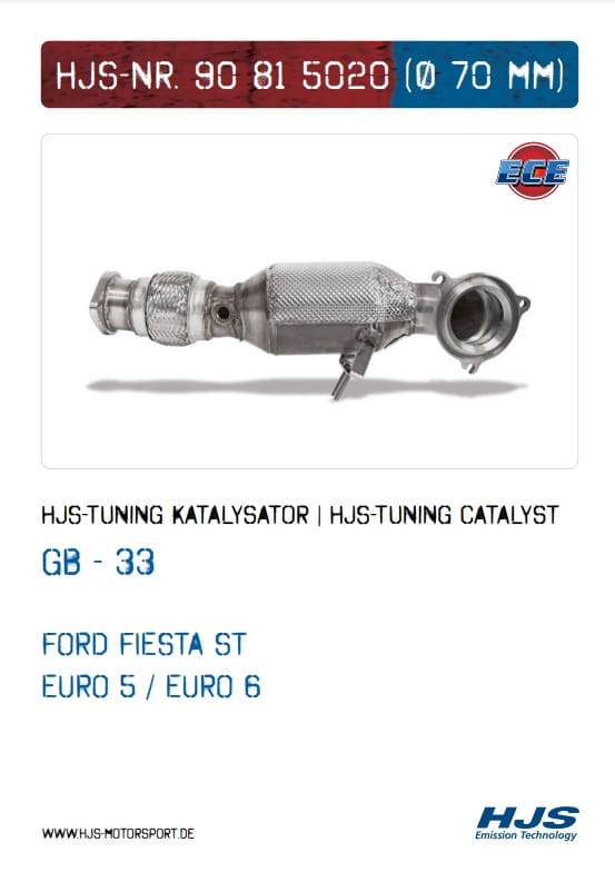 Downpipe Catalyseur sport HJS pour Ford Fiesta ST 180/ ST200 Mk.7 , ø63,5 mm, 200 cellules, Homologue CE ,référence 90815020 — image 2