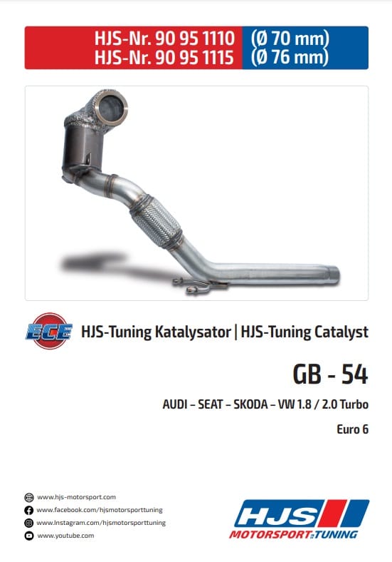 Downpipe Catalyseurs sport HJS pour Audi A3 III / Leon Cupra III / Octavia RS III / Golf VII GTI,Homologué CE,référence 90951110 — image 2