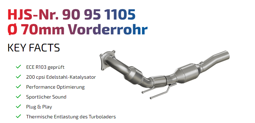 Downpipe Catalyseurs sport HJS pour Audi A3,TT , VW Golf 5 GTI ,….Convient uniquement aux modèles à traction avant ,Homologué CE,référence 90951105 — image 2