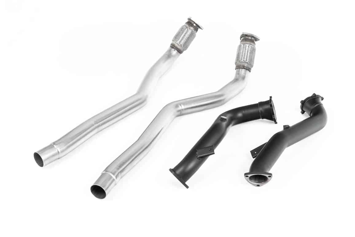 Descentes de Turbo 76 mm avec Semi-Gloss Black coating – Suppriment catalyseurs primaires / secondaires (Pour grosse préparation) – Montage ligne Milltek – SSXAU555 — image 1